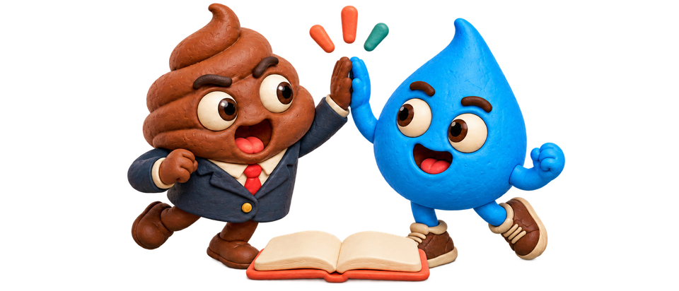 Poo and blue Pip high-five over a little journal.