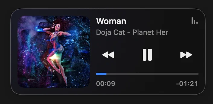 NowPlayingWidget keeps album art, song details, and playback controls in one floating Mac widget.